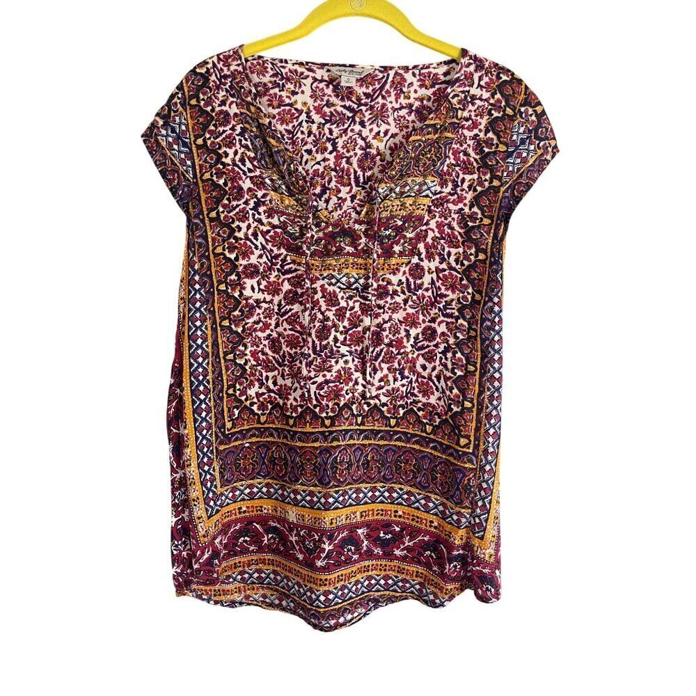 Lucky Brand Top Women S Red Floral Western Boho HIppie Indie Festival Concert